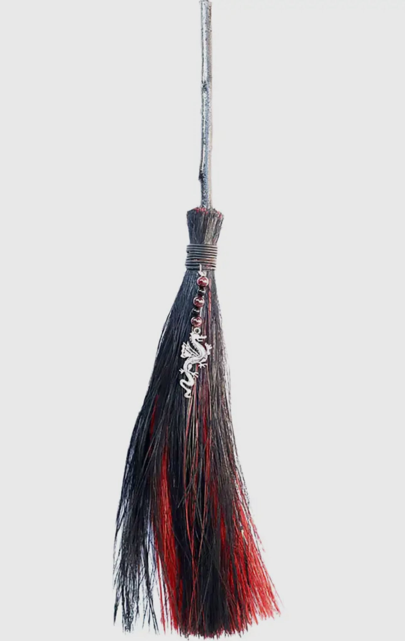 Wicca Besom - Red/ Black - Dragon w/ Garnet (Each)